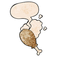 cartoon chicken leg and speech bubble in retro texture style