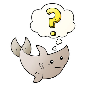 cartoon shark asking question and thought bubble in smooth gradient style