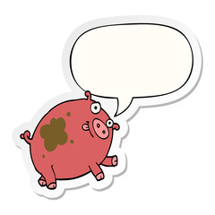 cartoon pig and speech bubble sticker
