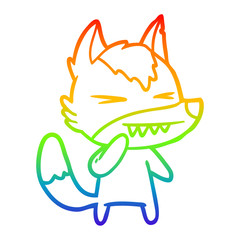 rainbow gradient line drawing angry wolf cartoon