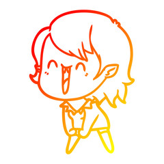 warm gradient line drawing cute cartoon happy vampire girl