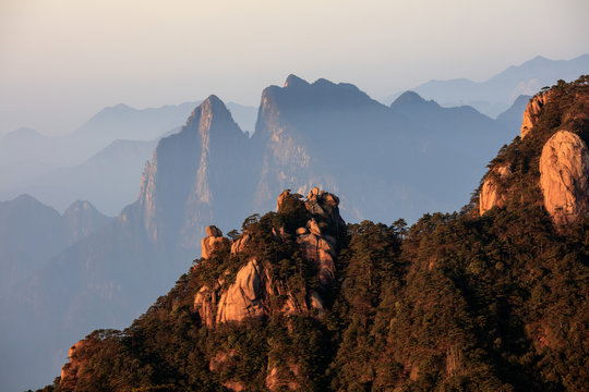 Sanqingshan, Mount Sanqing National Park - Jiangxi Province China. National Geopark and Sacred Taoist Mountain, UNESCO World Heritage. Exotic Pine Trees, Yellow Granite Mountains, similar to Huangshan