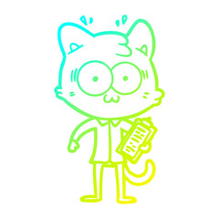 cold gradient line drawing cartoon surprised office worker cat