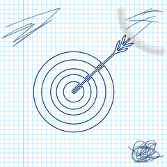 Target with arrow line sketch icon isolated on white background. Dart board sign. Archery board icon. Dartboard sign. Business goal concept. Vector Illustration