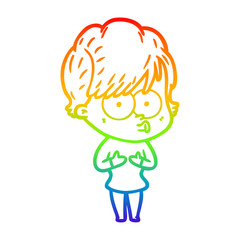 rainbow gradient line drawing cartoon woman