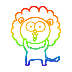 rainbow gradient line drawing happy cartoon lion