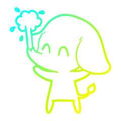 cold gradient line drawing cute cartoon elephant spouting water