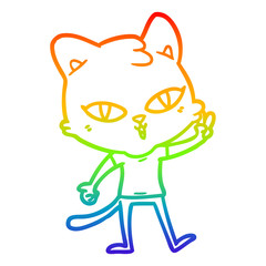 rainbow gradient line drawing cartoon cat