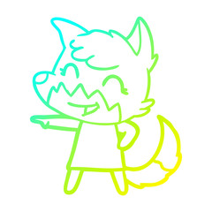 cold gradient line drawing happy cartoon fox
