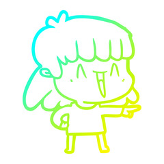 cold gradient line drawing cartoon woman