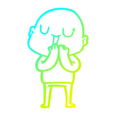 cold gradient line drawing happy cartoon bald man