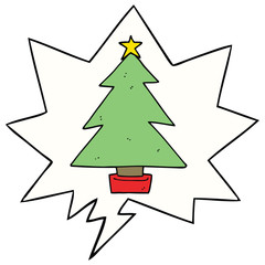 Obraz premium cartoon christmas tree and speech bubble