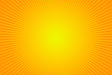 Sun rays, sunburst on yellow and orange color background. Vector illustration summer background design.