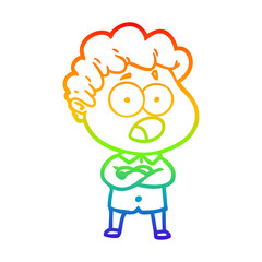 rainbow gradient line drawing cartoon man gasping in surprise