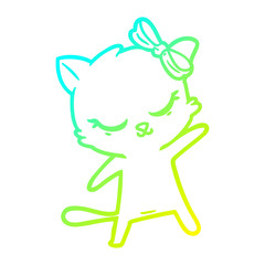 cold gradient line drawing cute cartoon cat with bow