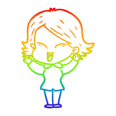 rainbow gradient line drawing happy cartoon girl