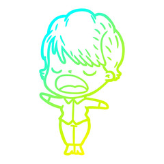 cold gradient line drawing cartoon woman talking