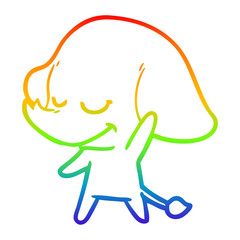 rainbow gradient line drawing cartoon smiling elephant