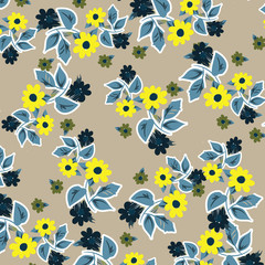 Floral bouquet vector pattern with small flowers and leaves