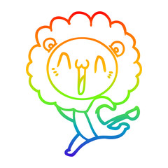 rainbow gradient line drawing happy cartoon lion