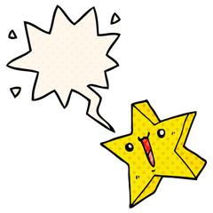 cartoon happy star and speech bubble in comic book style