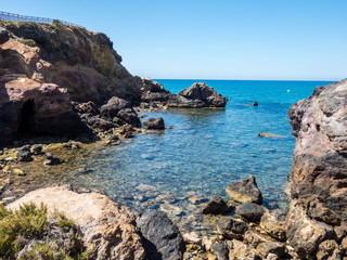 Fototapeta na wymiar Coastline of Costa Calida in Murcia region, Spain.Blue water and sky.