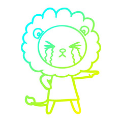 cold gradient line drawing cartoon crying lion wearing dress