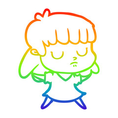 rainbow gradient line drawing cartoon indifferent woman