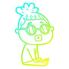 cold gradient line drawing cartoon sitting woman wearing spectacles