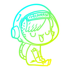 cold gradient line drawing cartoon astronaut woman