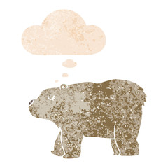 cartoon bear and thought bubble in retro textured style