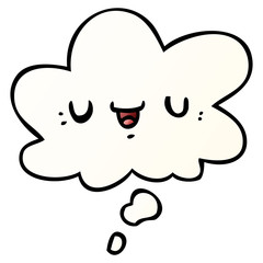 happy cartoon face and thought bubble in smooth gradient style