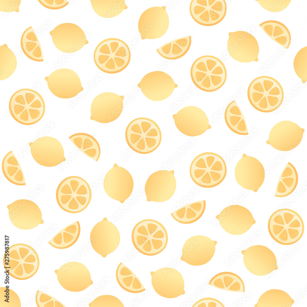 Poster vector fresh simple fruit seamless pattern. irregular composition of yellow lemon slices isolated on