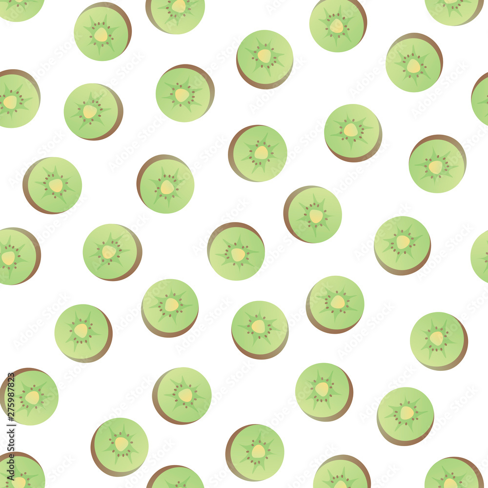 Poster vector modern simple fruit seamless pattern. irregular composition of ripe fresh kiwi slices isolate