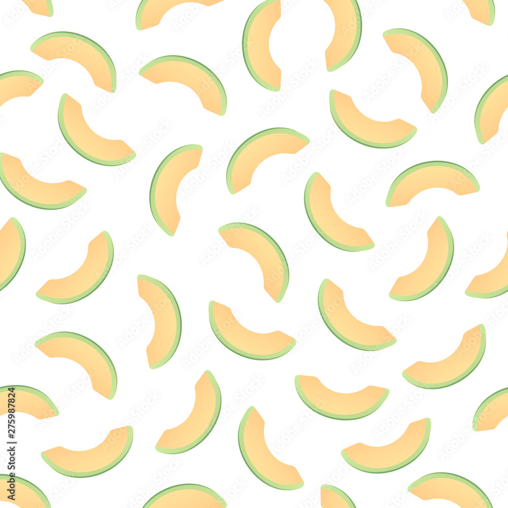 Poster vector fresh simple fruit seamless pattern. irregular composition of ripe melon slices isolated on w