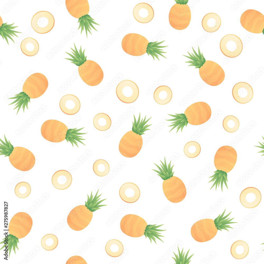 Poster vector modern simple fruit seamless pattern. irregular composition of colorful pineapple slices isol