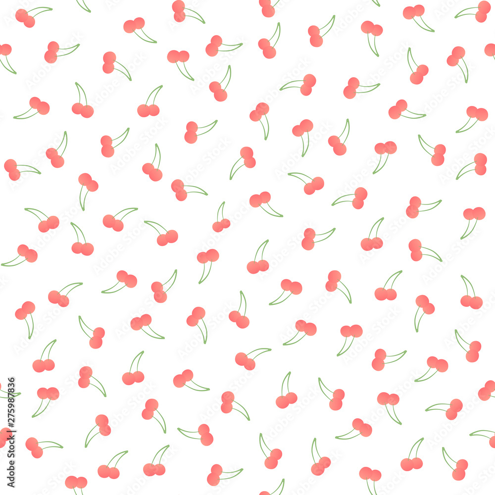 Poster vector modern simple fruit seamless pattern. irregular composition of colorful red cherry berry isol