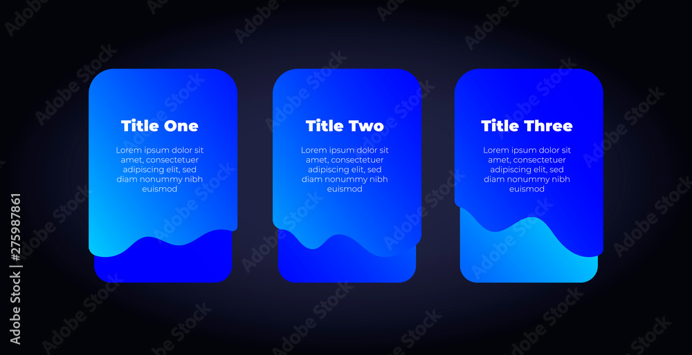 Poster vector inforgraphic fluid step template. modern style colorful blue neon gradient on poster isolate 