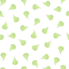 Vector modern simple fruit seamless pattern. Irregular composition of pear illustration isolated on white background. Design repeate tile for decorative texture, textile, backdrop, wrapping paper.