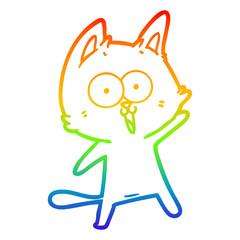 rainbow gradient line drawing funny cartoon cat