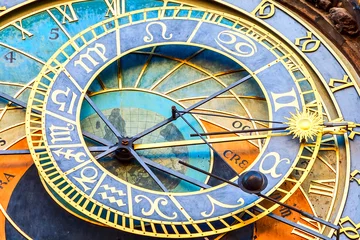 Tuinposter Detail of the astronomical clock in the Old Town Square in Prague, Czech Republic © Nikolay N. Antonov