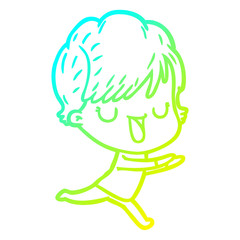 cold gradient line drawing cartoon woman talking