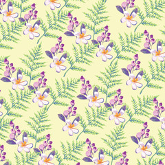 Floral bouquet vector pattern with small flowers and leaves