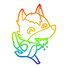 rainbow gradient line drawing cartoon hungry wolf running