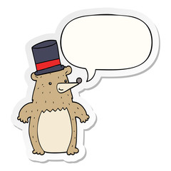 cartoon bear in top hat and speech bubble sticker