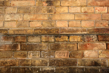 Aged dirty moldy red brick wall background