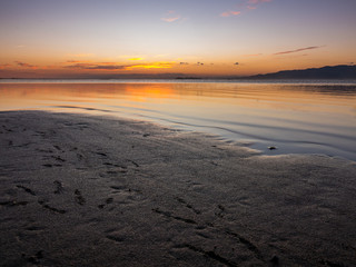 Sunset on the beach of Trabucador (Costa Dorada, Tarragona, Spain )