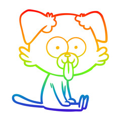 rainbow gradient line drawing cartoon sitting dog with tongue sticking out