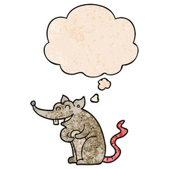 cartoon rat and thought bubble in grunge texture pattern style