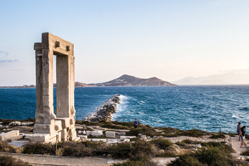 View on the Portara in Naxos, Aegean in Greece